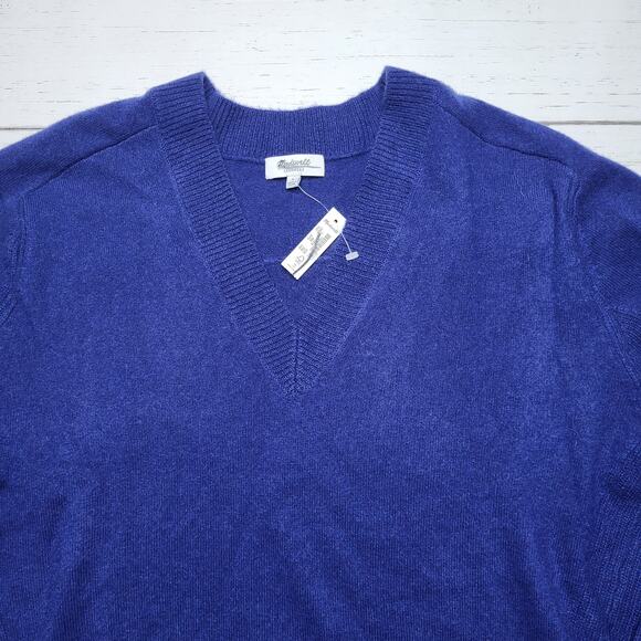 Madewell Cashmere V Neck Sweater Bright Cobalt Blue Pullover Relaxed Fit Small - Picture 5 of 8